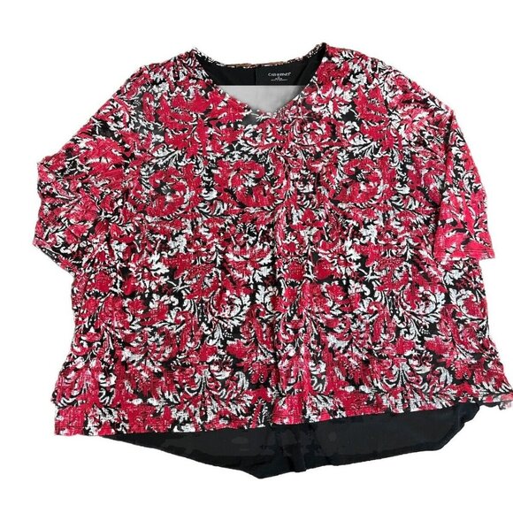 Catherines Tops - Catherines Top Blouse‎ Tunic Red Black White Size 2x Paisley Floral Leaf